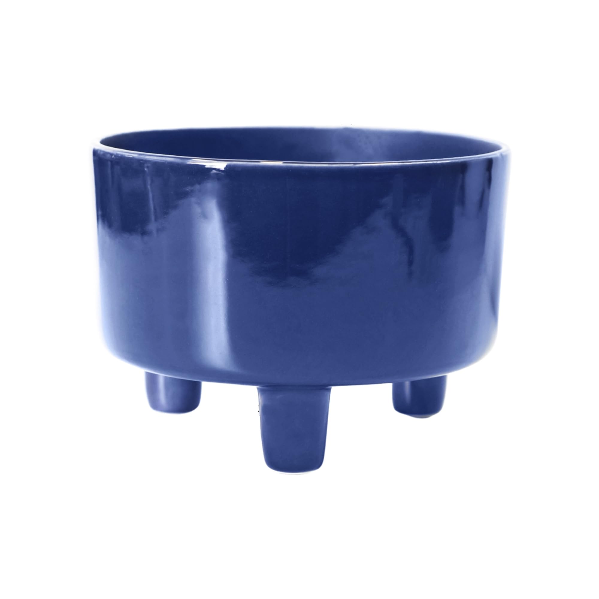 Ivyline Navy Pisa Ceramic Bowl Planter On Legs - Premium Quality - Uv Stable & Waterproof Indoor Decorative Flower Pot - H14 X D19cm