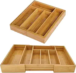 Porta Talheres de Bambu Extensível Organizador para Gavetas com 7 Divisórias Ajustáveis e Design Sustentável