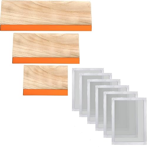 Caydo Escobilla de goma de impresión de pantalla de 3 tamaños con 6 marcos de aluminio y malla 160 para serigrafía