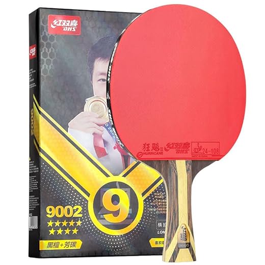 DHS 9 Star 9002 Raquete de tênis de mesa profissional 5 madeira + 2 raquetes de pingue-pongue ofensivo ALC com Hurricane Rubber Sticky Rubber Hurricane 3-Backhand Rubber Hurricane 8