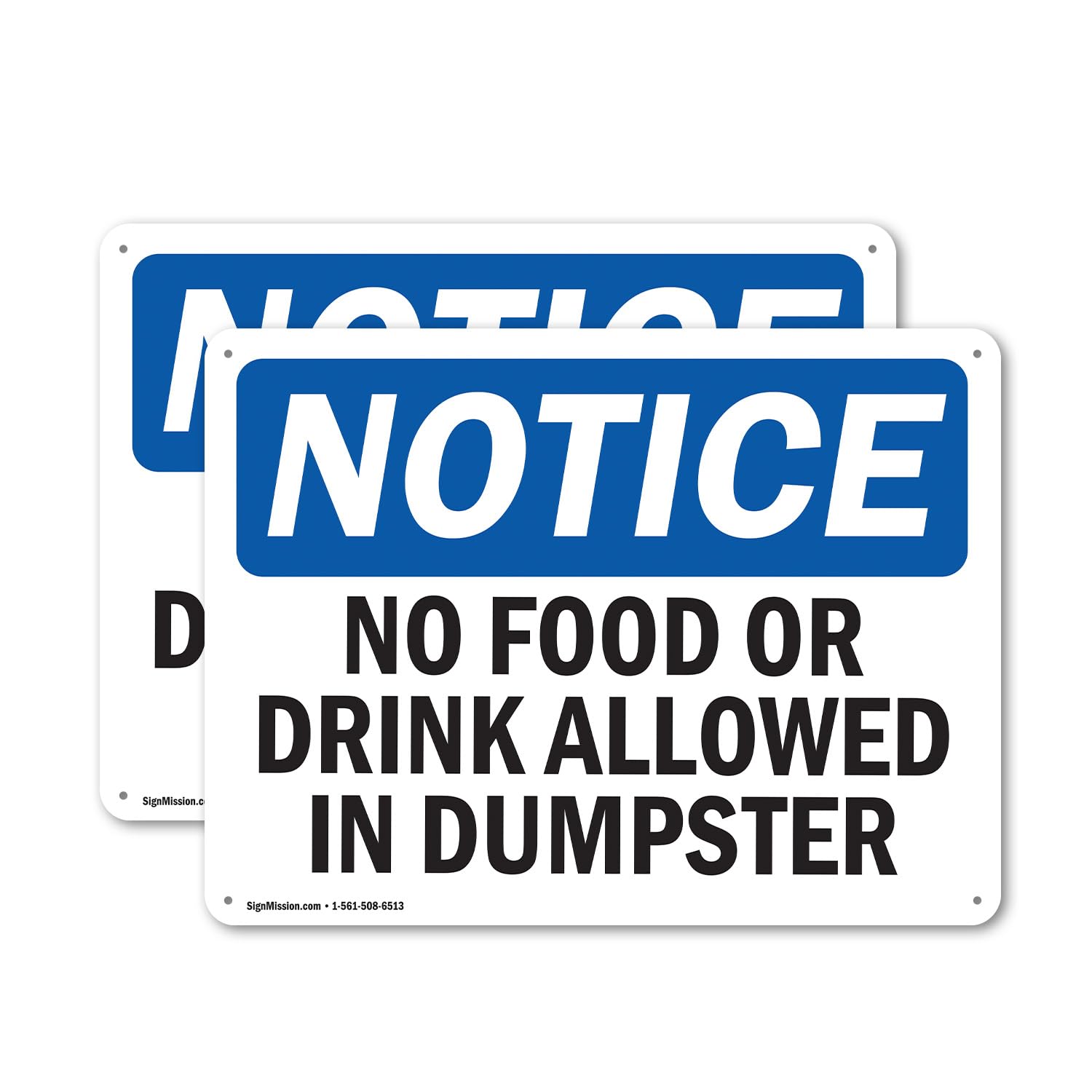 (2 Pack) No Food Or Drink Allowed In Dumpster OSHA Notice Sign 18 Inch X 12 Inch Plastic Sign, Weather Resistant, UV Protected for Workplace, Business