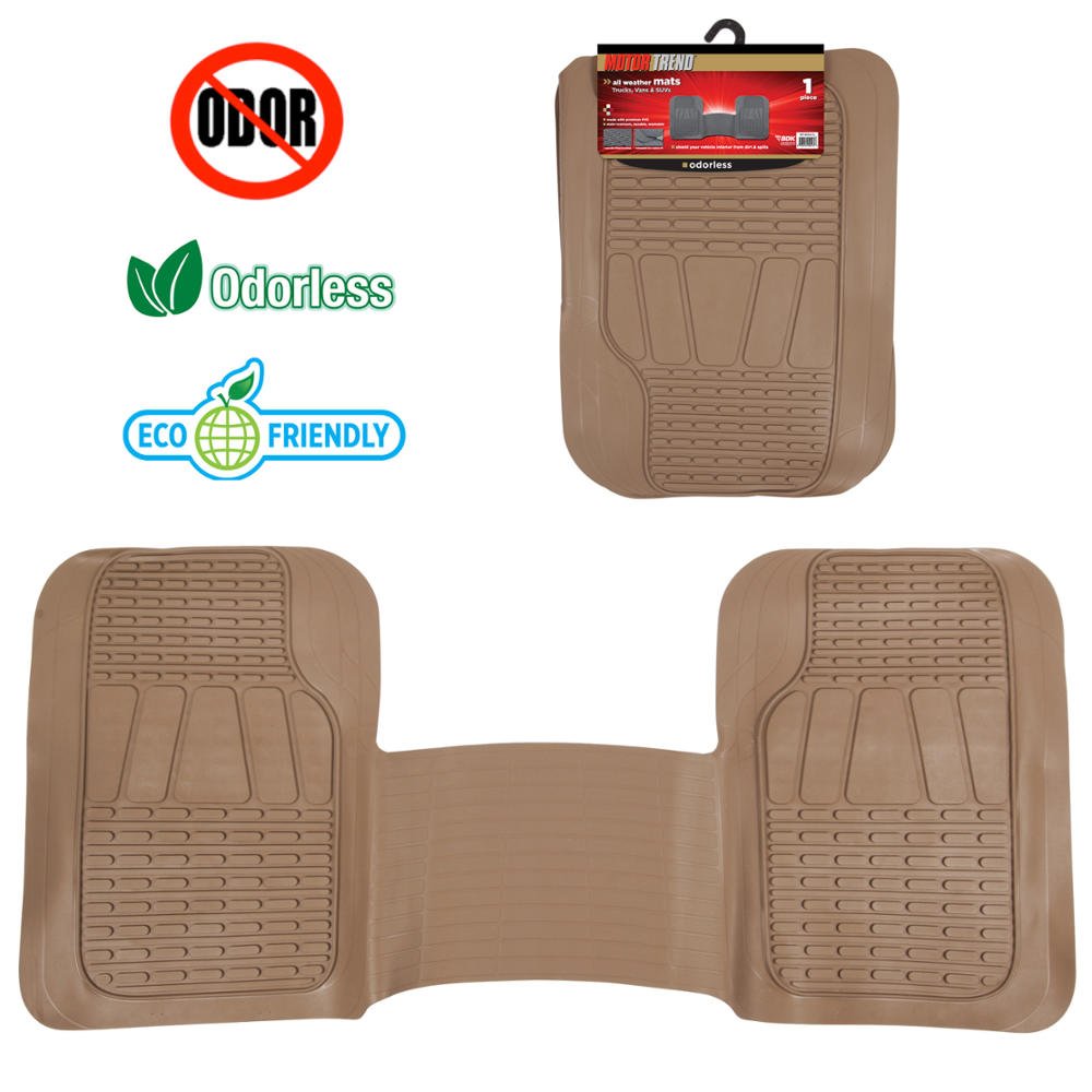 Motor Trend FlexTough 3-Row Heavy Duty Rubber Floor Mats & Liner Mega Truck/SUV/Van Combo, All Weather Protection Universal Trim to Fit Beige
