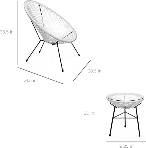 Miniatura 7 de Best Choice Products Juego de 3 piezas Acapulco para conversación de patio, para todo tipo de clima, con cuerda de plástico, mesa superior de