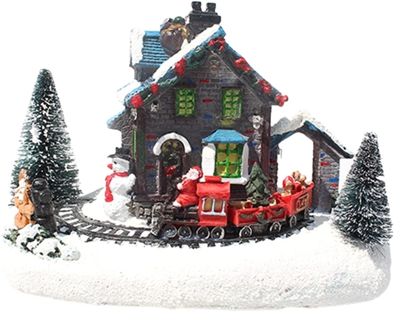 Festival use Color LED Light Christmas Snow Small Train Village House Luminous Resin Ornament F19B Decorate it