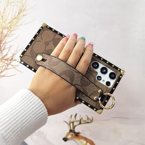 Miniatura 5 de Funda de cuero de lujo para Samsung Galaxy S22 Ultra con correa para pulsera, anticaídas, funda protectora de diseñador compatible con Samsung S22