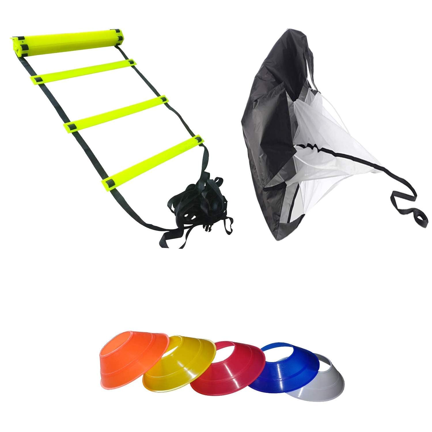 Krishna Enterprises Combo Agility Adjustable Speed Ladder 4 mtr. with 10 Rung, Speed Parachute for Running Purpose, Football Saucer Cone Small Size Set of 20-image-14