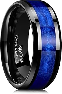 Tungsten Carbide Wedding Band for Men - 8mm Black High Polished Inlay Blue Green/Blue Opal/Red Sand for Everyday Wear Comfort Fit Galaxy Collection