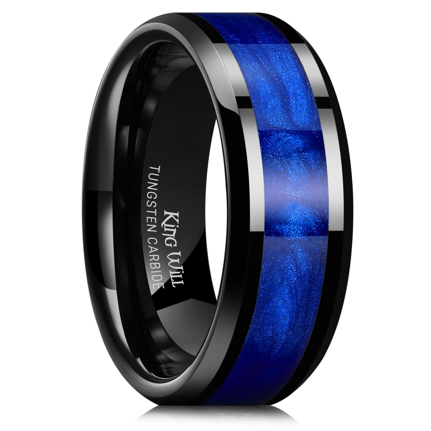 King Will Mens Tungsten Wedding Band, 6mm/8mm Galaxy Style Sandstone Opal Inlay Polished Beveled Edge Unique Rings for Men Women, Comfort Fit, Durable