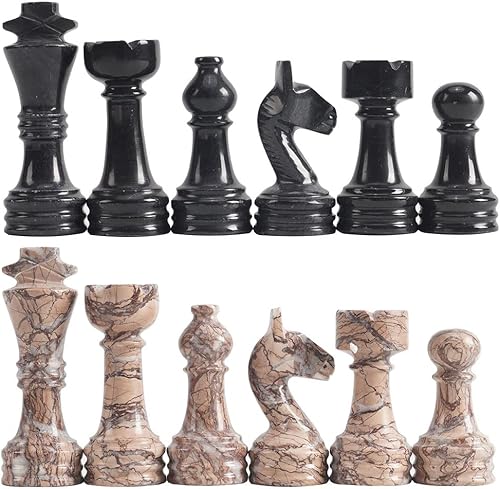 RADICALn Juego de mesa grande de mármol para juegos completos de ajedrez negro y marinara adecuado para tablero de ajedrez de 16 a 20 pulgadas juego