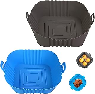 Silicone Air Fryer Liners, 7.8inch Air Fryer Accessories, Airfryer Liners Reusable Airfryer Accessories Replacement of Parchment Liner Paper Air Fryer Silicone Liner Fits Air Fryer (Gray + Blue)