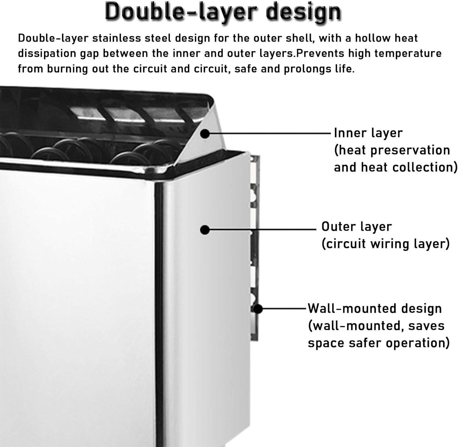 Riscaldatore elettrico per sauna domestica, riscaldatori per bagno turco secco, stufa per sauna, 3-9 kW, 220/380 V, stufa per sauna secca per spa, acciaio inossidabile, per casa/sauna 3.0KW/220V
