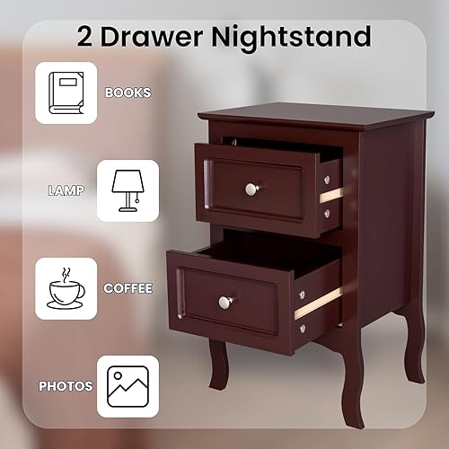 Miniatura 13 de Karl home Juego de 2 mesitas de noche blancas con cajones, mesita de noche pequeña con 2 cajones y patas de madera maciza para dormitorio, sala de