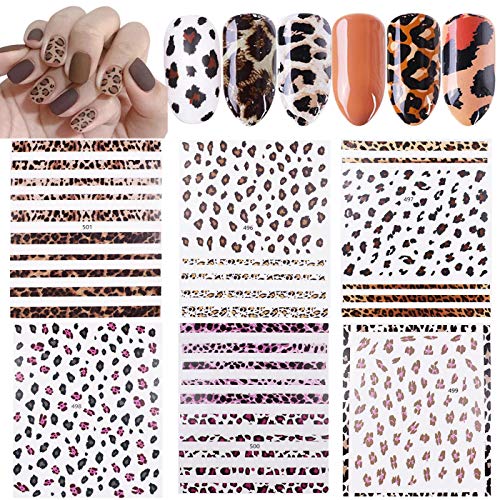 Nail Stickers Leopard Printed Art DIY Nail Stickers for Women Girl Nail Decorations 12 Sheets Self-Adhesive Nail Decals Mixed Nails Design Manicure Tips Decor