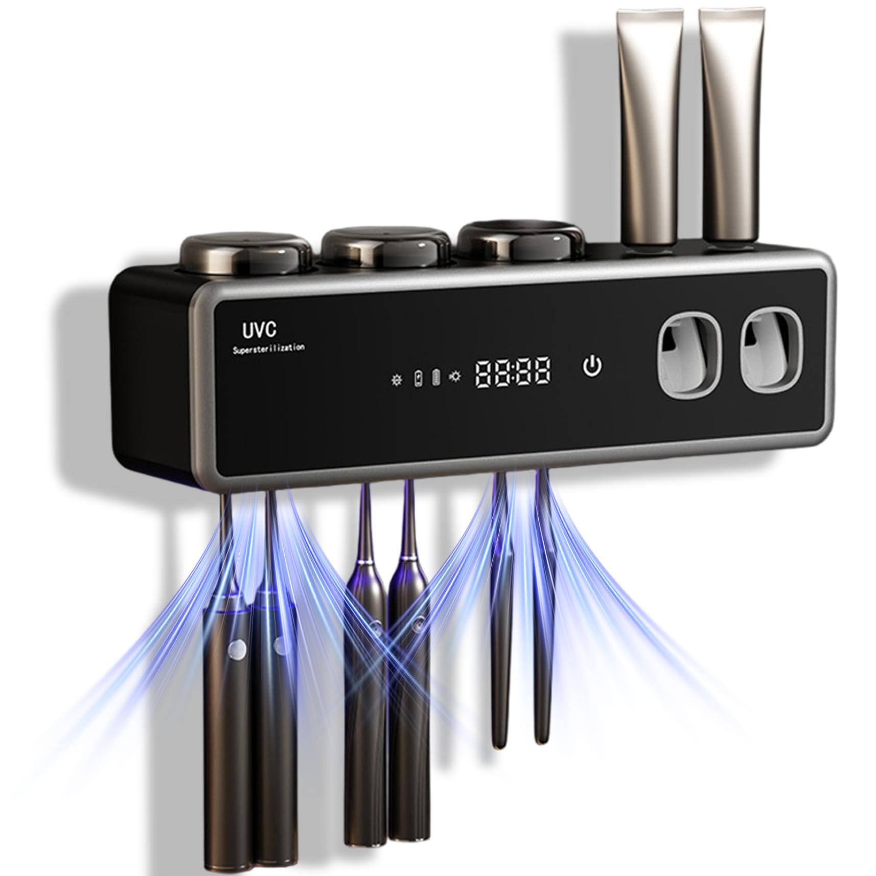 Soporte Inteligente para cepillos de Dientes con esterilización UV y dispensador automático de Pasta de Dientes, Organizador de cepillos de eléctrico montado en la Pared con función de se