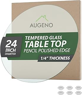 24 inch Round 1/4" Thick Pencil Polished Edge Glass Table Top with 6 Bumpers