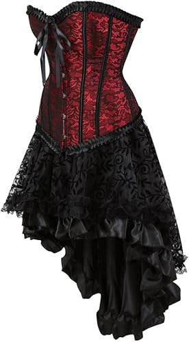 Vista 2 de frawirshau - Vestido de corsé de encaje para mujer, estilo Burlesque, disfraz steampunk para Halloween