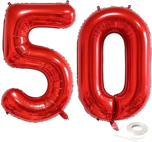 Miniatura 1 de Globos rojos jumbo de 40 pulgadas con el número 50 para decoración de fiesta, cumpleaños, aniversario, globos de helio, suministros de fiesta,