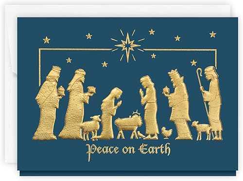 Paquete de 25 tarjetas, tarjetas de Navidad religiosas con sobres forrados de aluminio (visitantes pacíficos), para negocios o consumidores