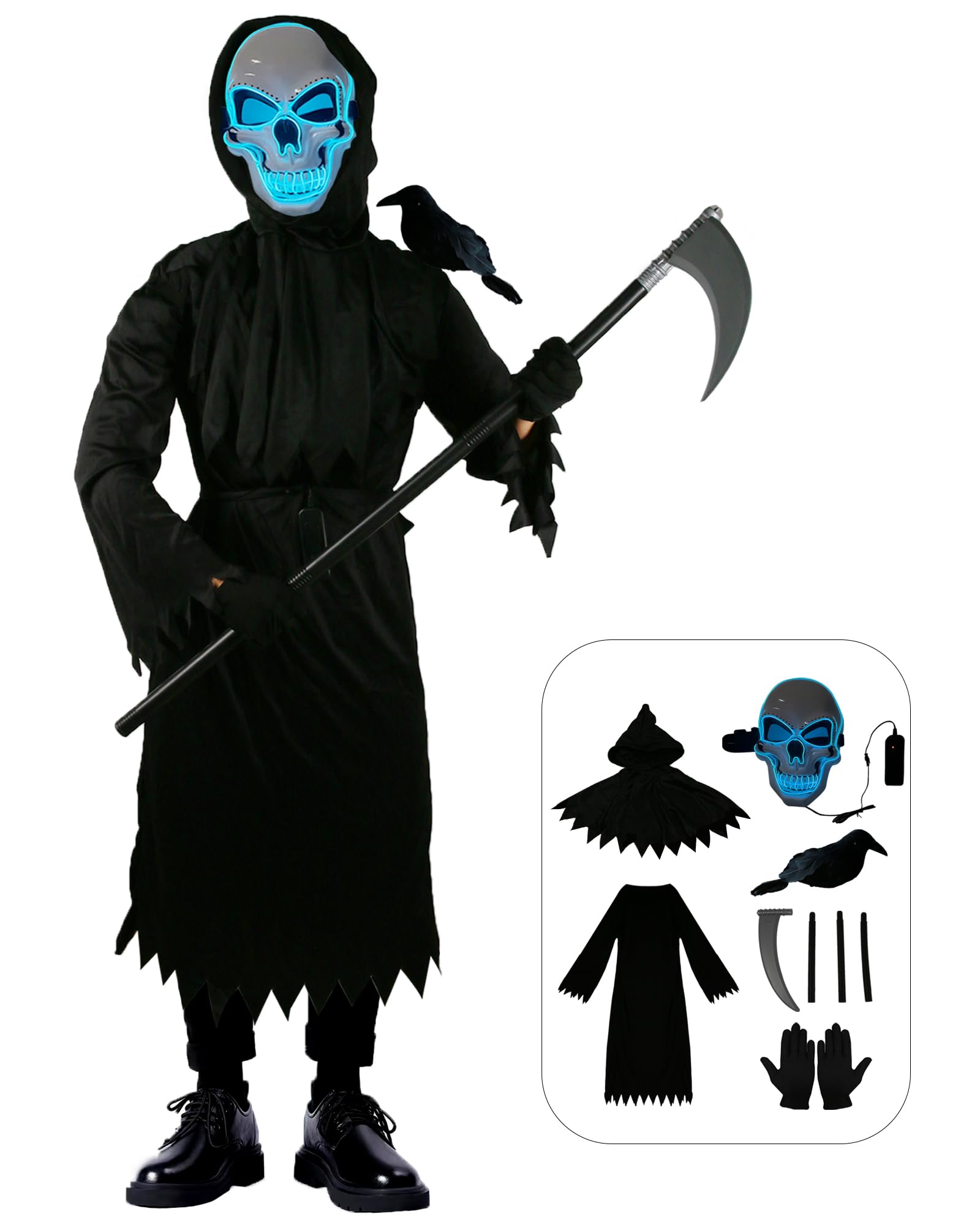 TinsowGrim Reaper Costume for Kids - Halloween Costumes for Boys Girls Scary Cosplay