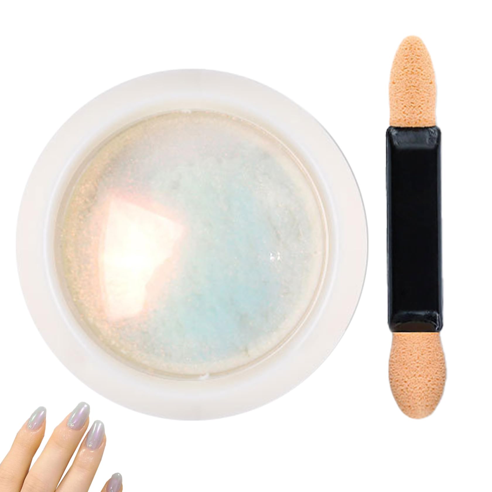 Nail Powder Chrome Metallic Nail Art Pigment Powder Iridescent Pigment Pearly Highlight with Sponge Stick for Wedding