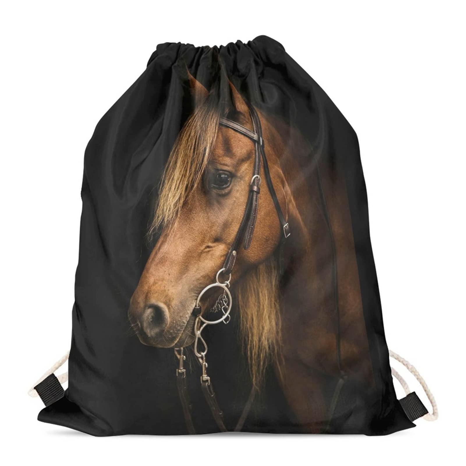 Wanyint Brown Horse Animal Print Drawstring Backpack Wild Life Animal Cinch Gym Bag Shoulder Bag for Travel Shopping Hiking Gym Yoga — image 1