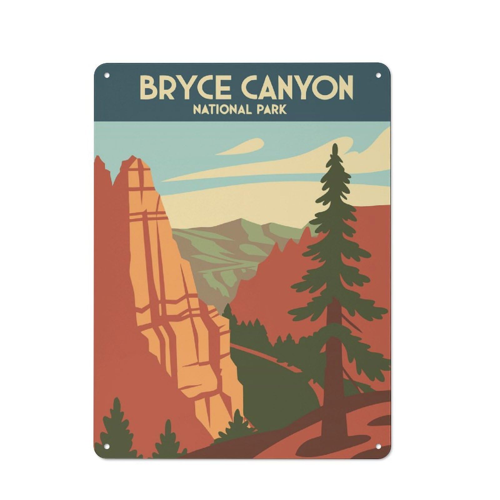 Classic Bryce Canyon National Park Illustration Metal Wall Sign 40x30cm, Pub Wall Decor for Diner, Restaurant, Shed Or Kitchen