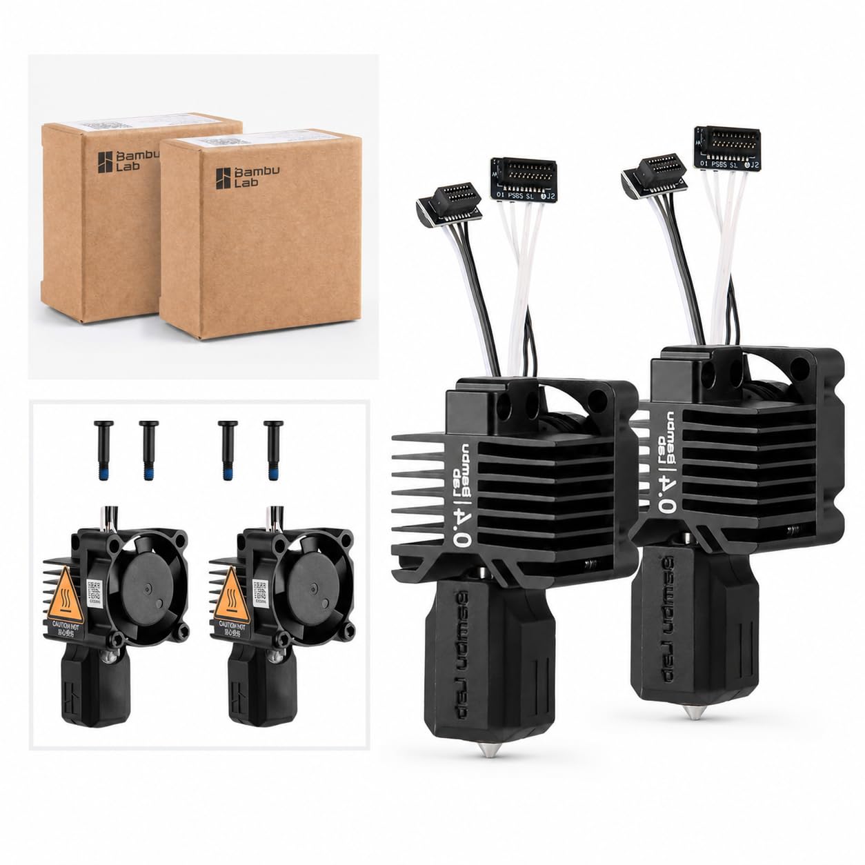 Photo 1 of 2-Pack Hotend Complete Kit for Bambu Lab P1P/P1S – Full Assembly Hardened Steel Nozzle with Ceramic Heater, 0.4mm Nozzle, Cooling Fan & Heating Block | Bambu P1S Hotend Replacement for 3D Printing