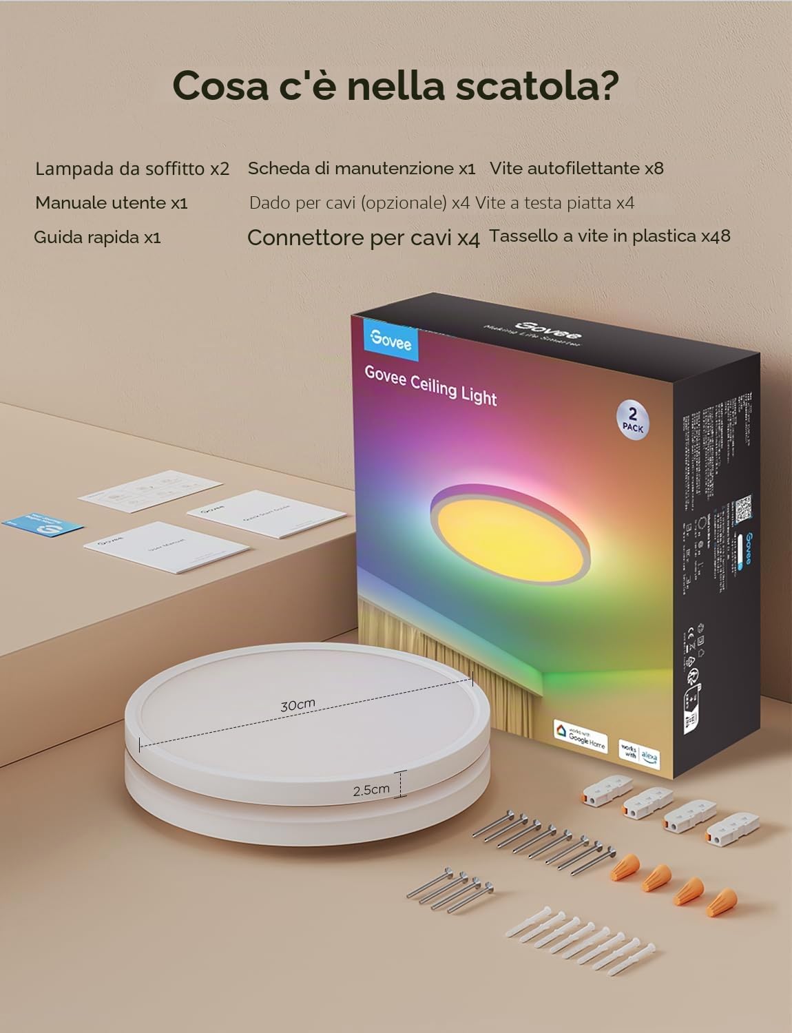 Govee RGBIC Smart - Set di 2 plafoniere LED intelligenti dimmerabili 24 W Ø 30 cm con 16 milioni di colori fai da te, compatibile con Alexa e Google Assistant per camera da letto