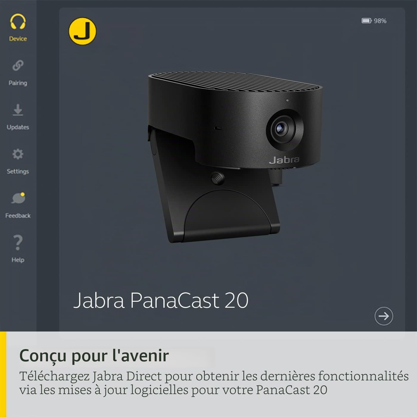 Jabra PanaCast 20 Caméra de Visioconférence 4K Webcam Ultra-HD IA Plug & Play