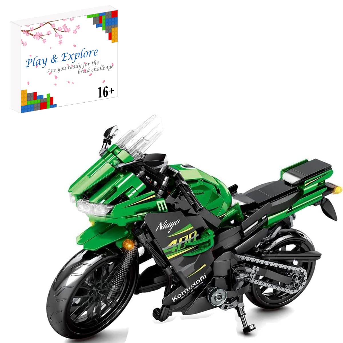 CIJINAY Motorbike Building Blocks Kit for Kawasaki Ninja 400, 912 Pcs Motorcycle Building Set, Superbike Construction Toy Gift for Adult, Compatible with Major Brand