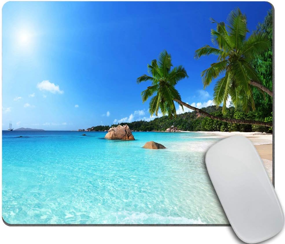 Ocean Mouse Pad, ANSE Lazio Beach at Praslin Island Surfing Beach Scenic View Travel, Rectangle Non-Slip Rubber Mousepad