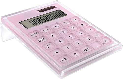 Miniatura 7 de EXPUTRAN Calculadora acrílica con soporte, calculadora básica de batería y energía solar híbrida con pantalla LCD de 12 dígitos, accesorios de