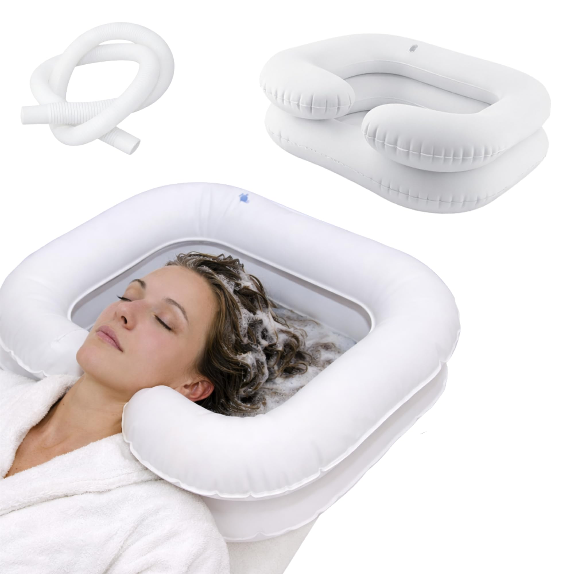 Inflatable Hair Wash Basin - Portable Shampoo Tray for Bed Use - Ideal for Elderly, Injured & Handicapped - Easy Hair Washing & Cleaning Aid for Disabled