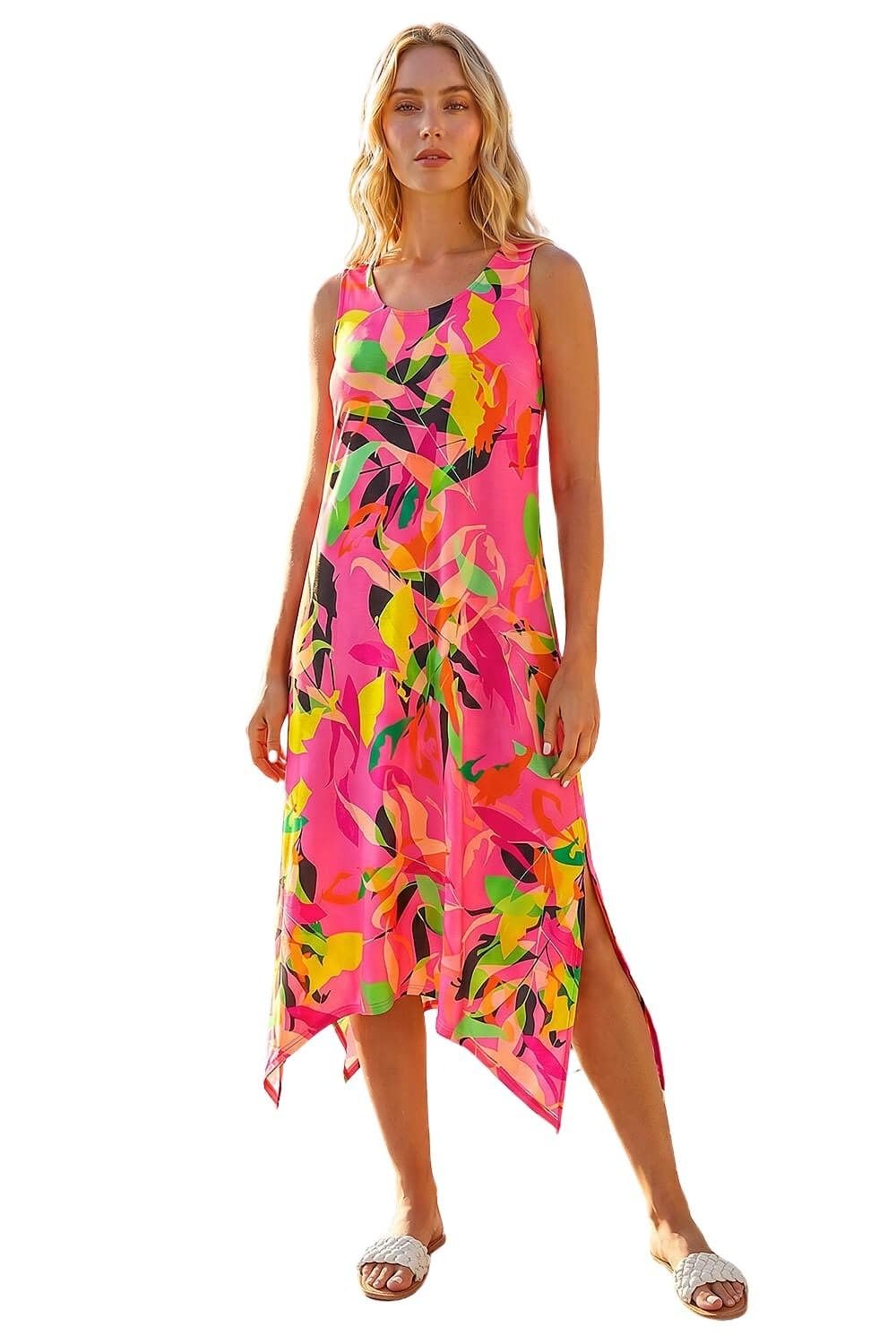 Roman Women's Pink Floral Print Hanky Hem Midi Dress In Size 10