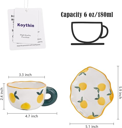 Miniatura 9 de Koythin Taza de café de cerámica con platillo, lindo diseño creativo único de platillo irregular para oficina y hogar, apto para lavavajillas y