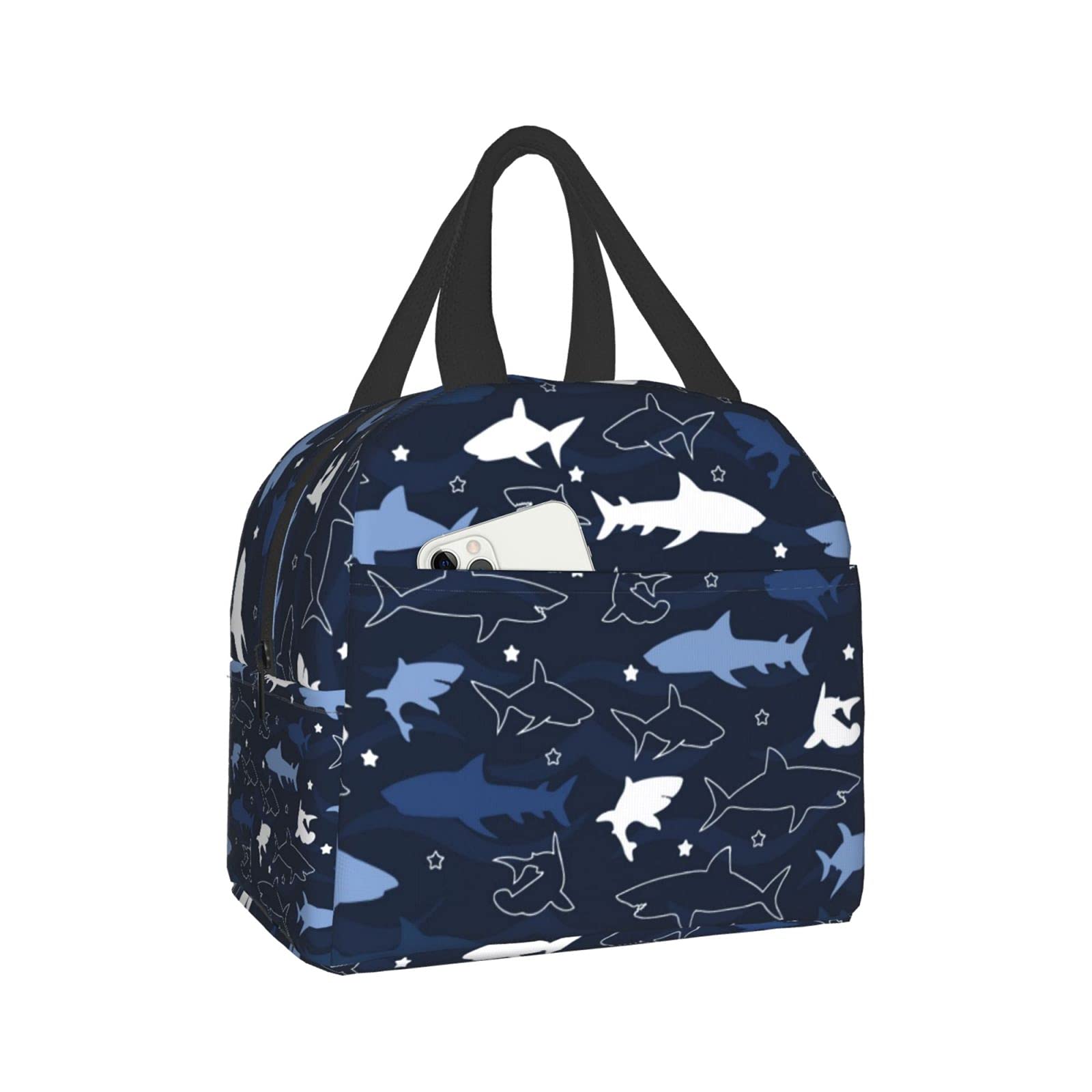 Borsa Termica Pranzo Con Disegno Squalo - Leggera, Isolata, Con Tasca, Per Bambini, Uomo E Donna, Per Lavoro, Scuola E Viaggi - 3
