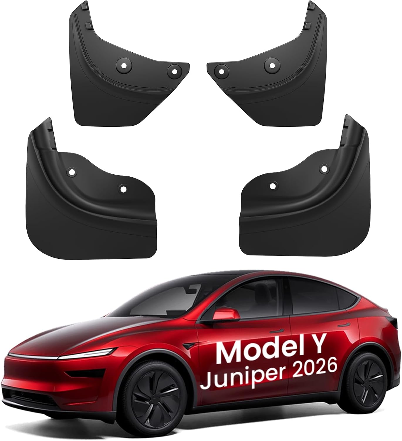 Tesla Model Y Juniper Mud Flaps 2025 2026 Juniper [No Drilling, No Tape] All-Weather Splash Guards, Custom Fit Mudguards for Model Y Juniper Accessories
