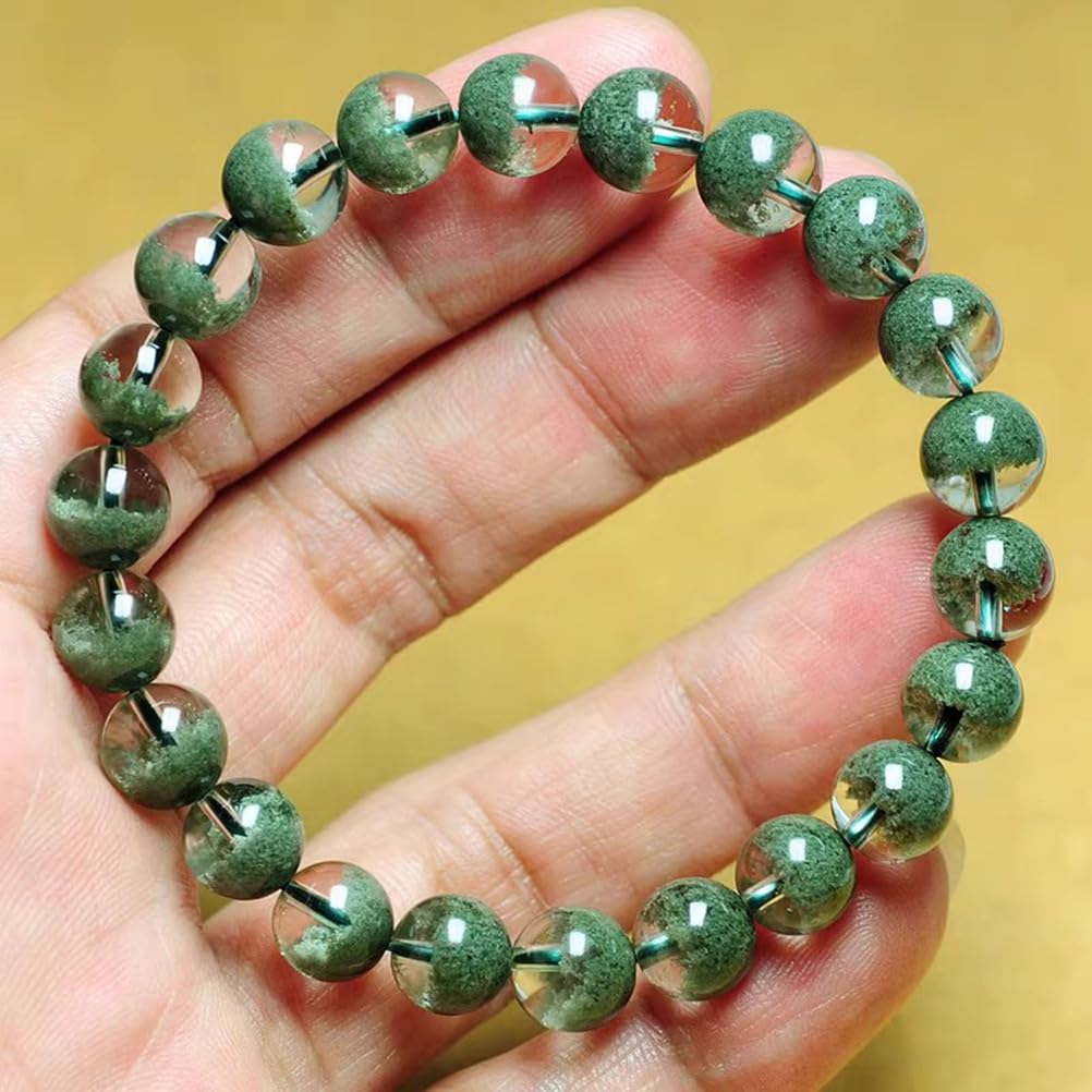 Grünes Phantomquarz-Armband | Natürliche Stretch-Schatzbecken-Kristallarmbänder | Runde Energie-Edelsteinperlen | Für Frauen & Männer, Paare,13mm
