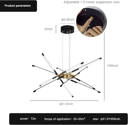 Miniatura 27 de Candelabro negro moderno, lámpara Sputnik con 10 luces, regulable, enchufable, lámpara de techo colgante incrustada, lámpara colgante LED dorada