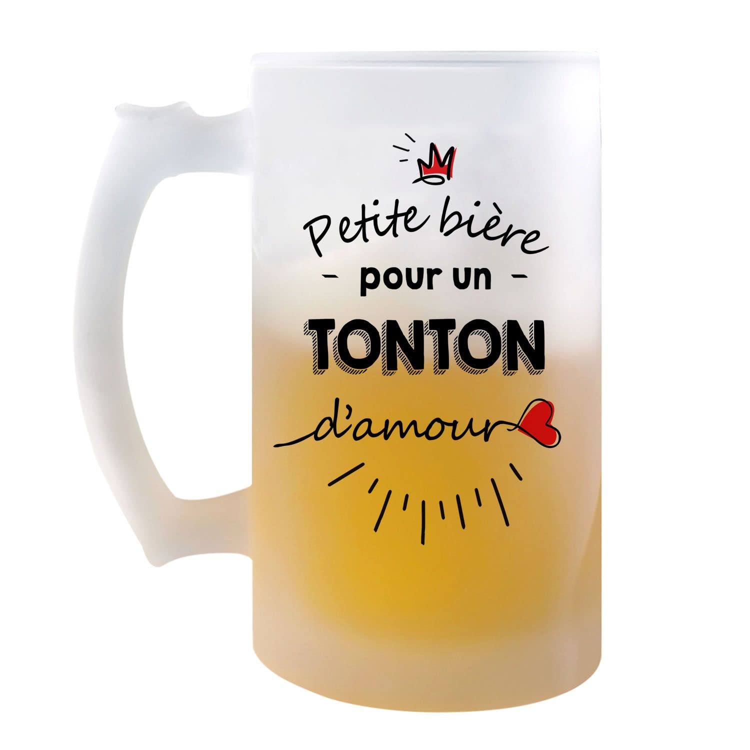 Chope Bière "Tonton D'Amour" | 470ml | Verre Givré | Design Humoristique | Fabriqué En France - Idée Cadeau