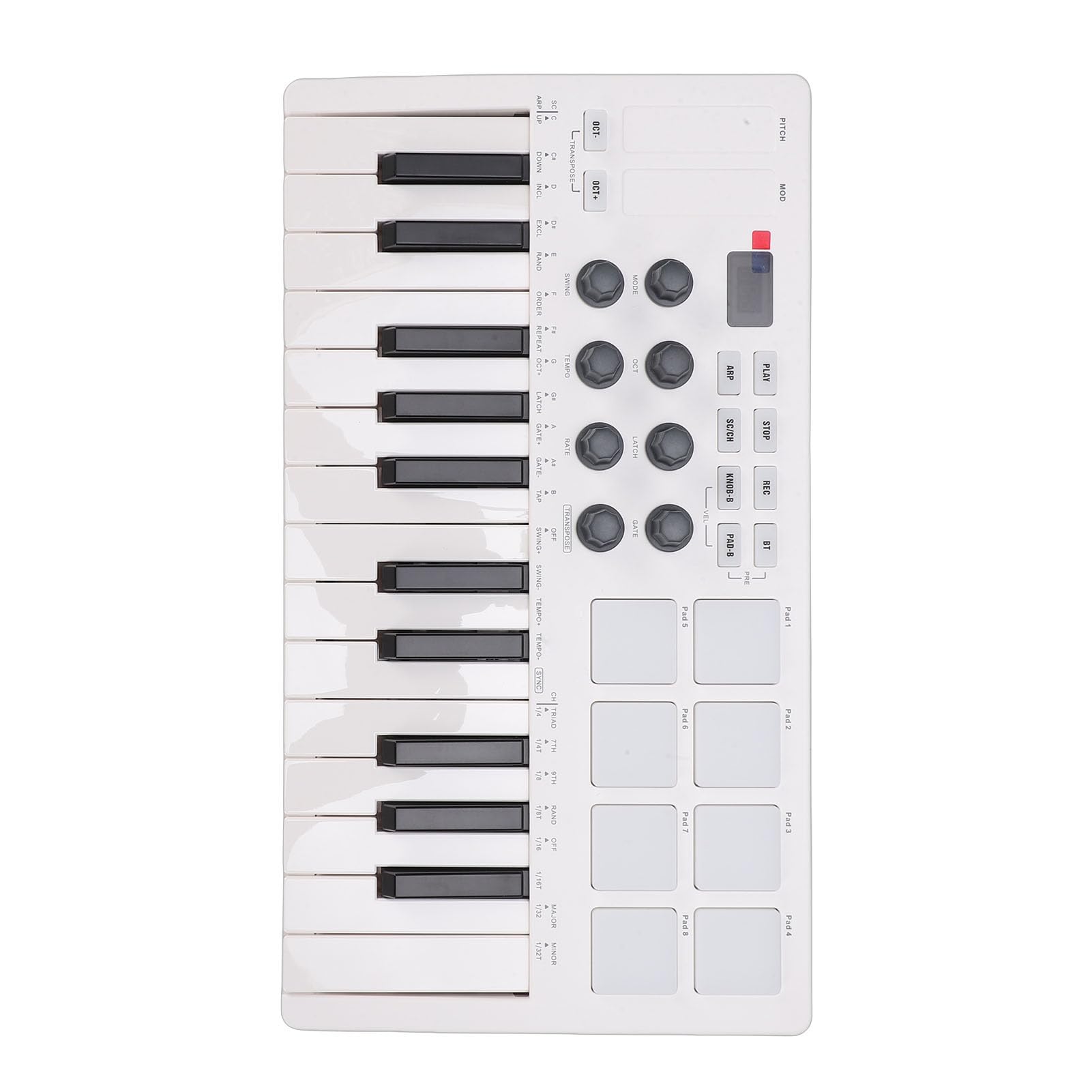 Focket Controlador MIDI USB, 25 Teclas 8 Perillas Portátil con Conexión Inalámbrica Bluetooth, Teclado Musical con 8 Pads de Batería Retroiluminados para Grabación por Computadora Producción Musical