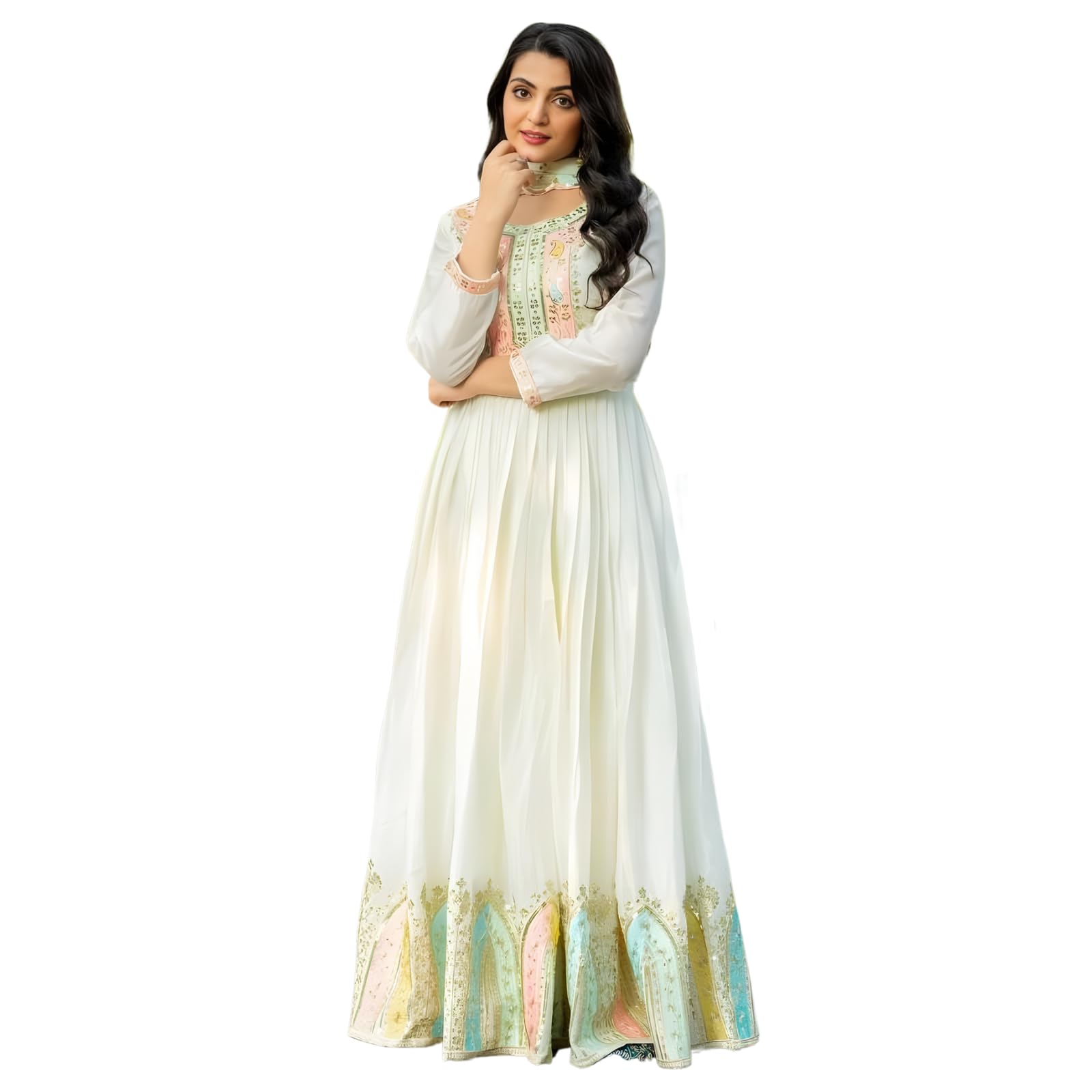 Women's White Embroidered Anarkali Gown Set with Dupatta | Heavy Georgette Ethnic Dress for Women | Traditional Indian Outfit for Wedding, Reception, Festive