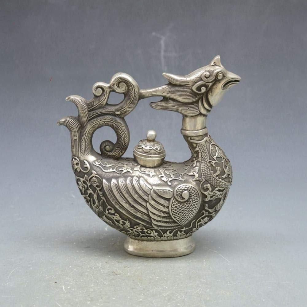 Sculptures For Home Statues And Figurines Chinese Tibet Silver Carved Mythical Animals Phoenix Teapot Tea Pot Small Statues