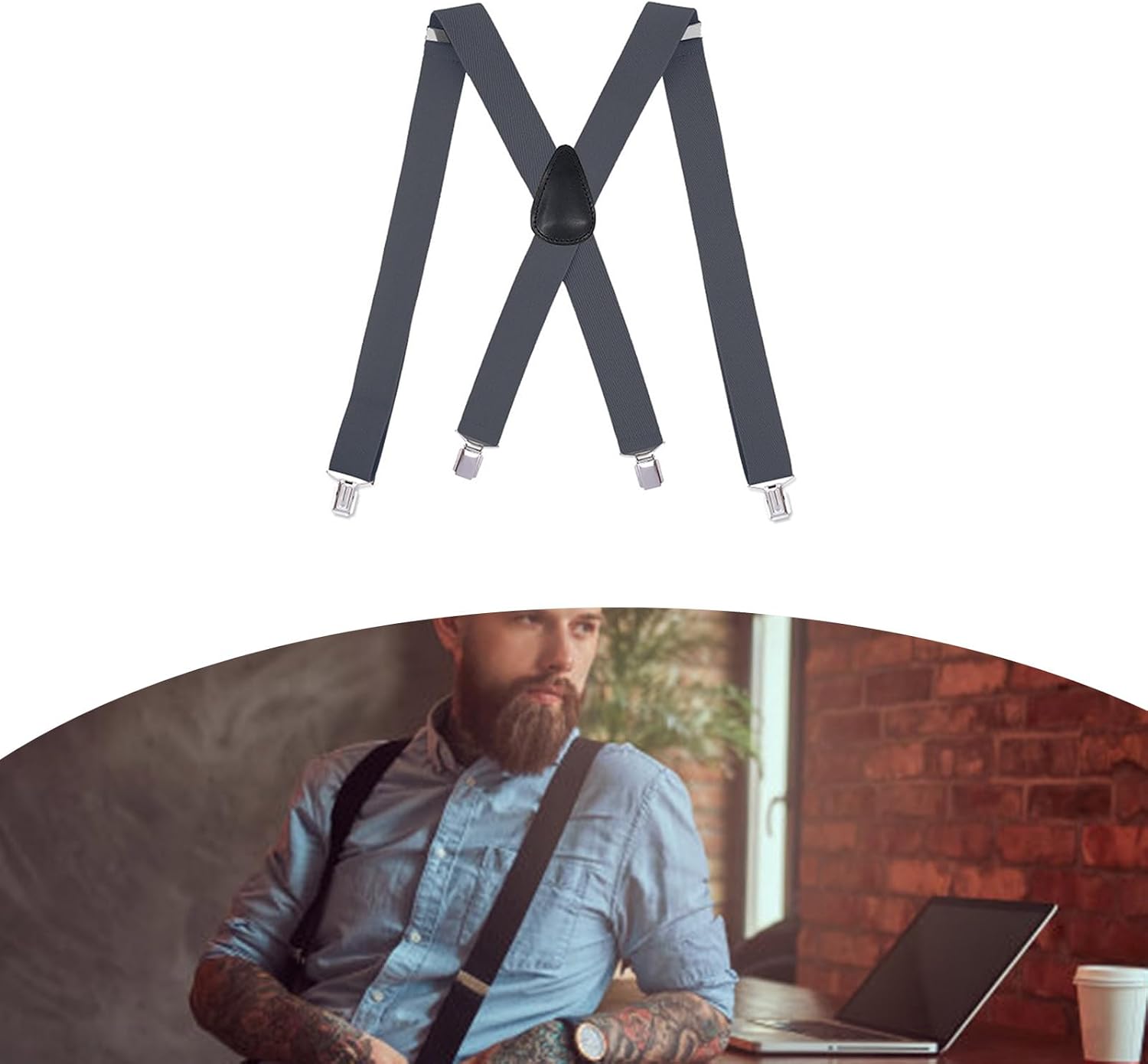 Mens Stretch Suspenders Adjustable Length Elastic Straps For Business Casual Wear