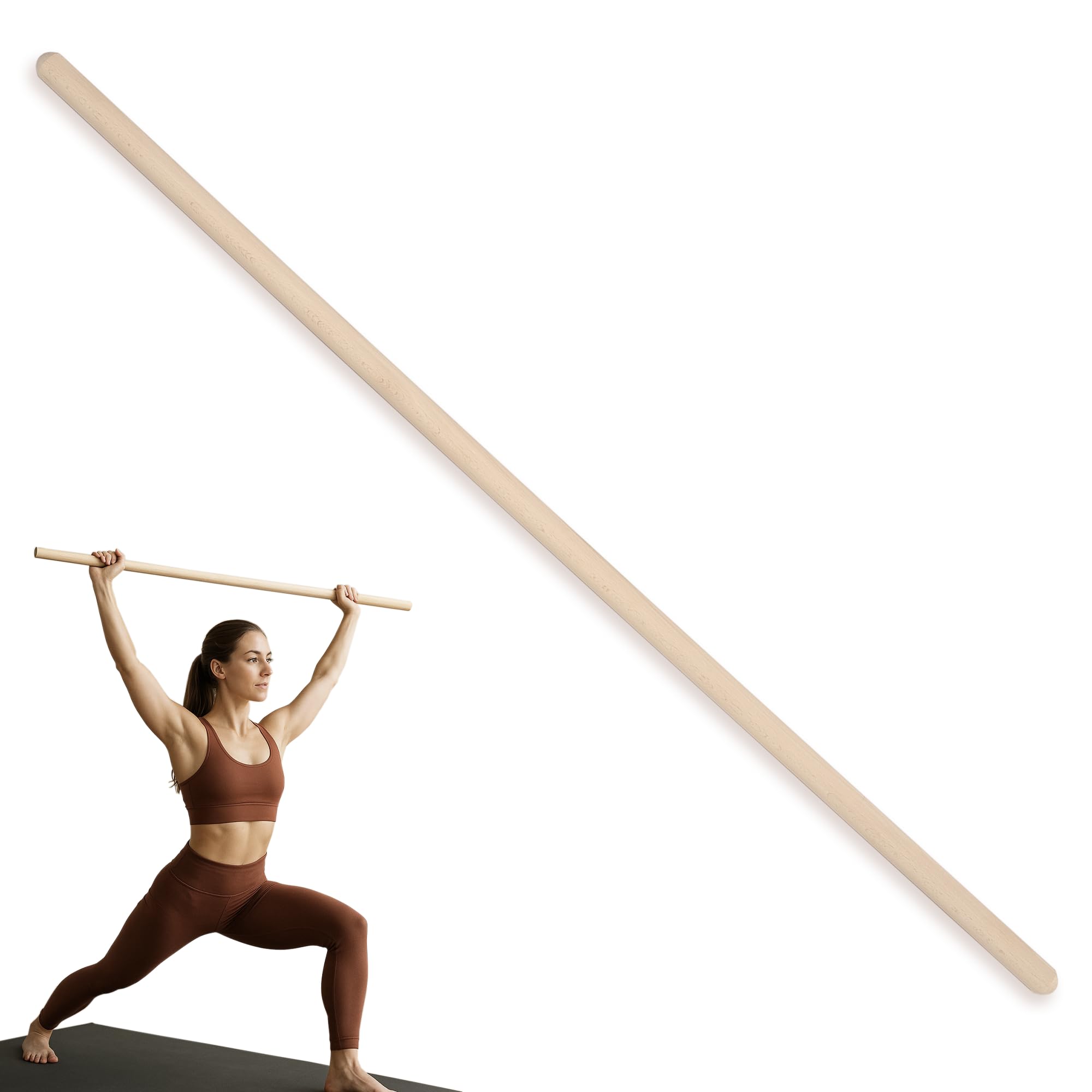 MOE UHANE® Bastone ginnico in legno 100 cm per allenamento yoga fitness equilibrio, barra stretching naturale ECO