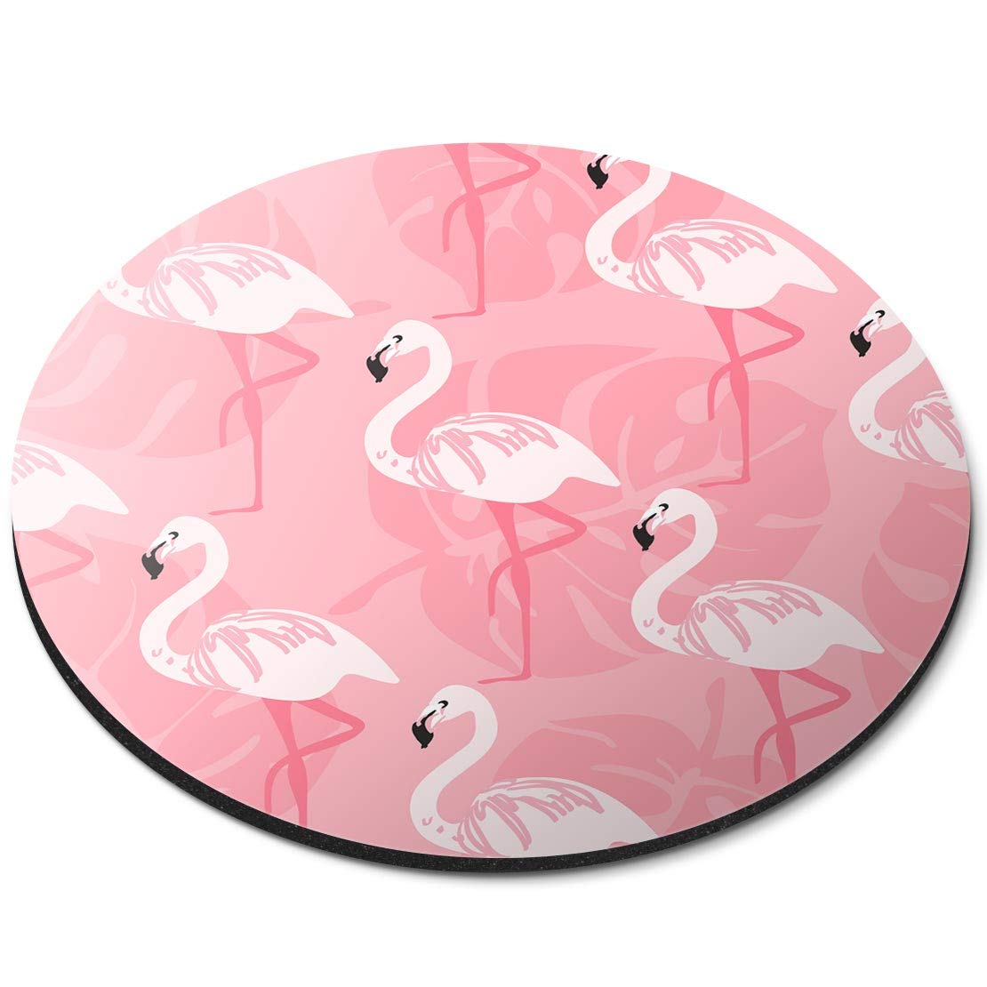 Pink Flamingo Pattern Tropical Bird - Flexible Round 5mm Rubber Mouse Mat Pad Office Home Novelty Printed Desk Accessory - 46066