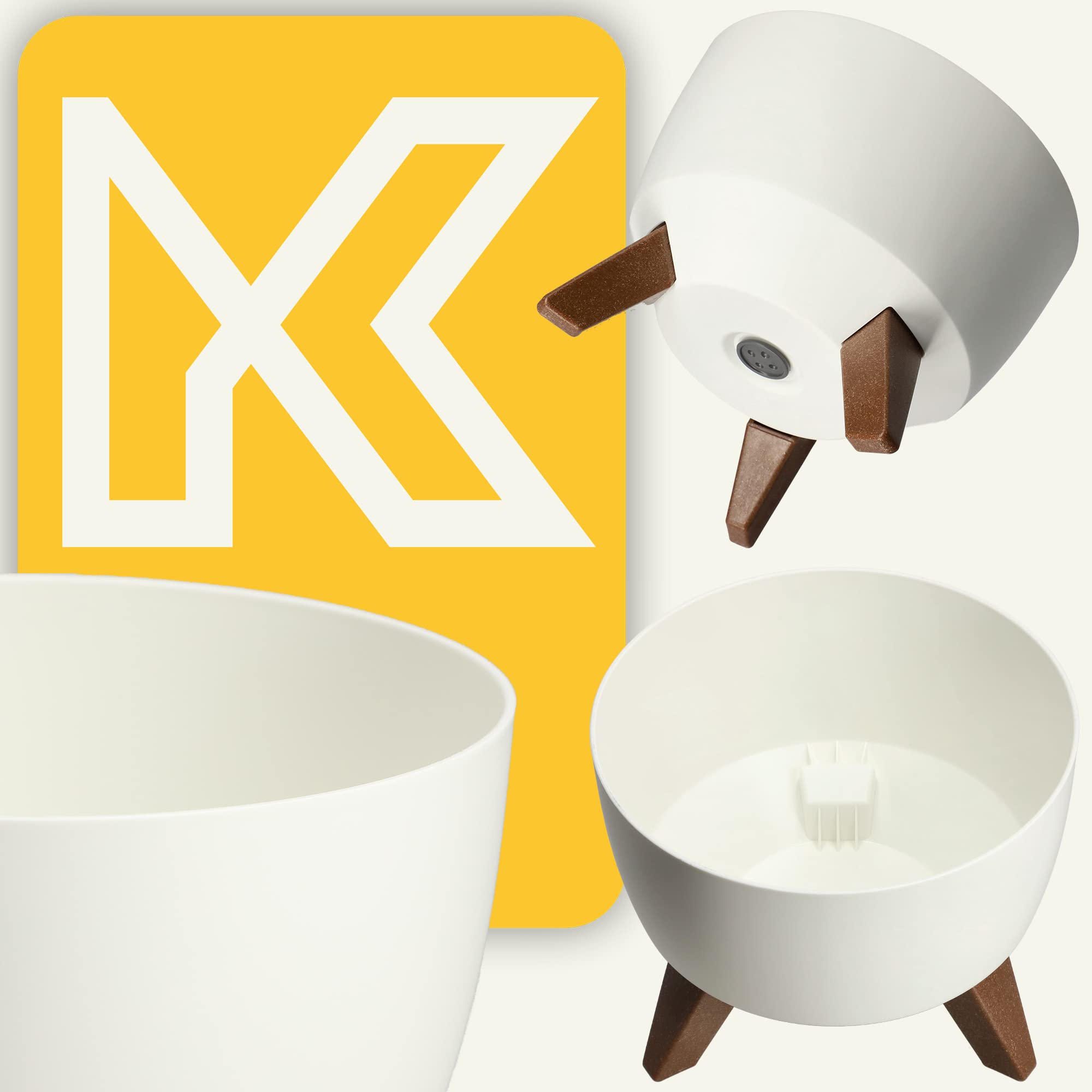 KADAX Maceta Decorativa de Plástico con Soporte Integrado, Macetero con Tres Patas de Imitación Madera para Interior y Exterior (Blanco, 24 cm)