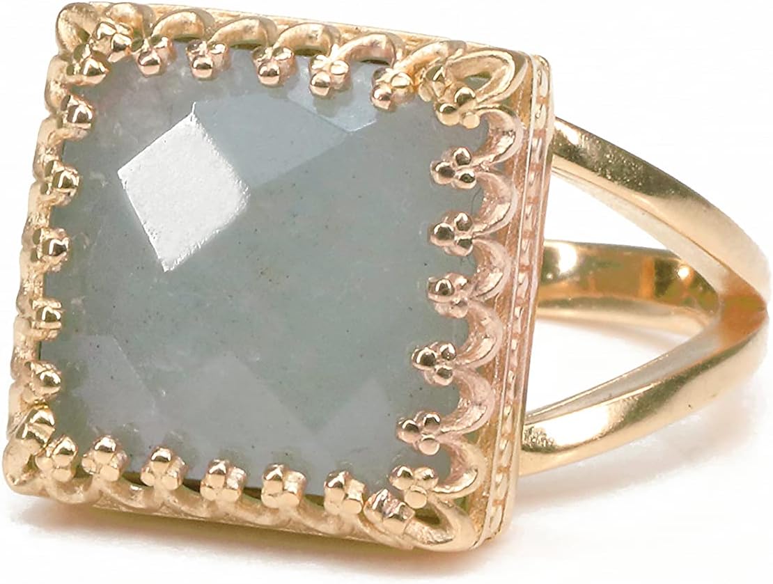 Milky Aquamarine Handcrafted 14k Rose Gold Square Ring - Charming Vintage Ring for Wedding, Engagement, Parties, Fashion for Women - with Elegant Box