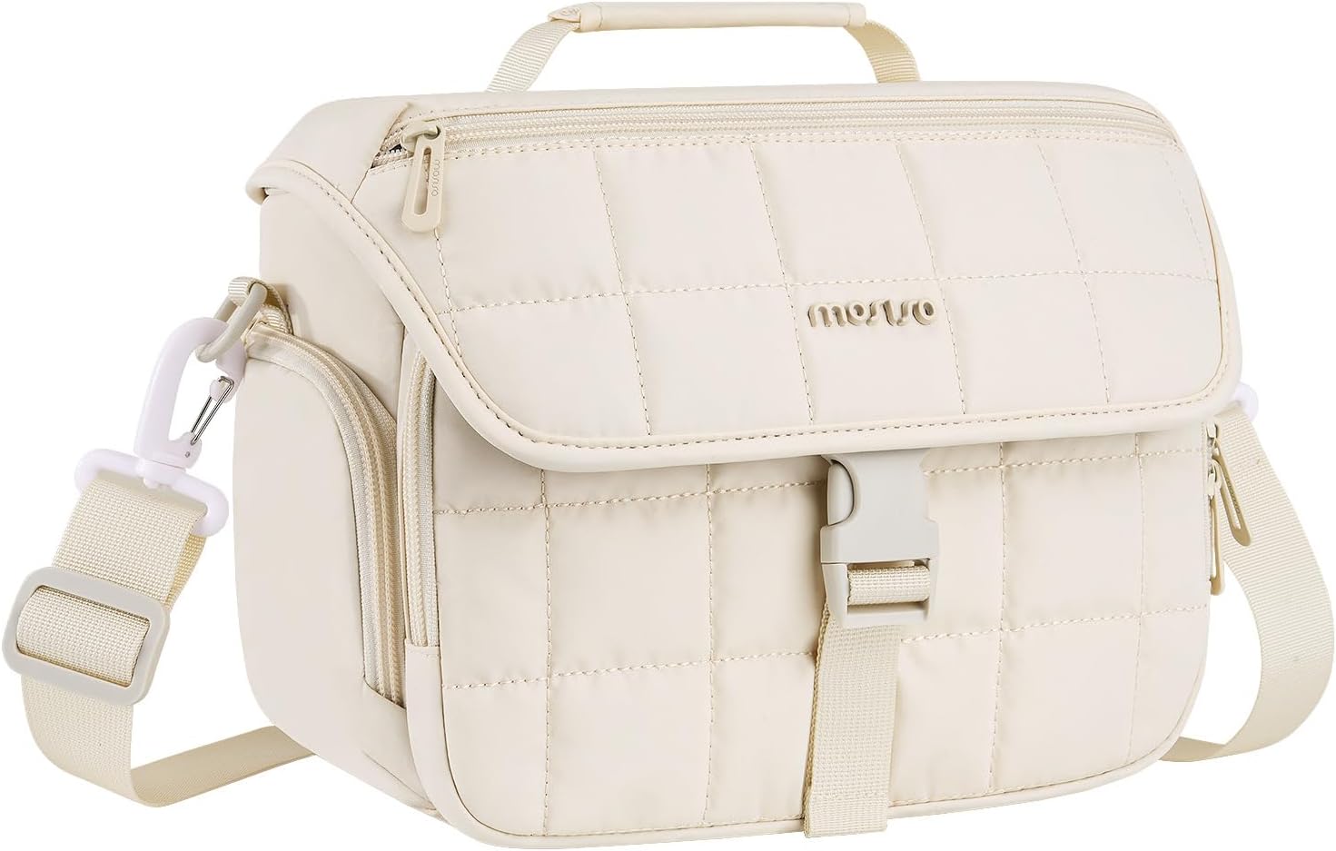 MOSISO Camera Bag for Photographers, Shoulder Photography Bag for DSLR/SLR/Mirrorless Cameras, Square Quilted Padded Camera Case with Bottom Tripod Holder&Rain Cover for Canon/Nikon/Sony, Beige