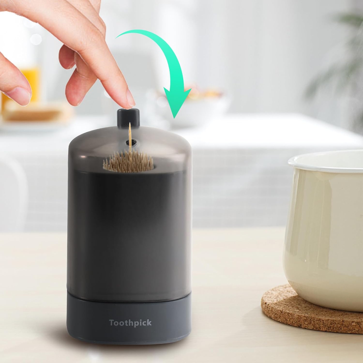 Plastic Toothpick Holder Dispenser Box Semi-automatic Pop-up Toothpick Container Portable Gray for Restaurant and Home Use image 5